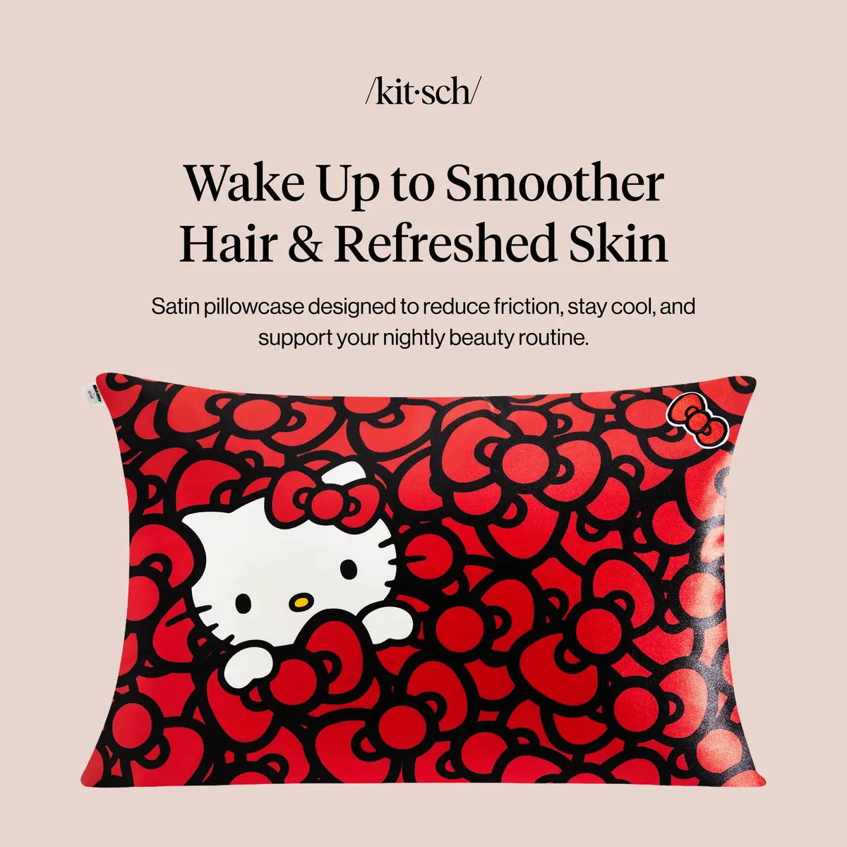 Kitsch x Hello Kitty Satin Pillowcase 19x26 Sea of Bows | Gentle on Skin & Hair - view 2