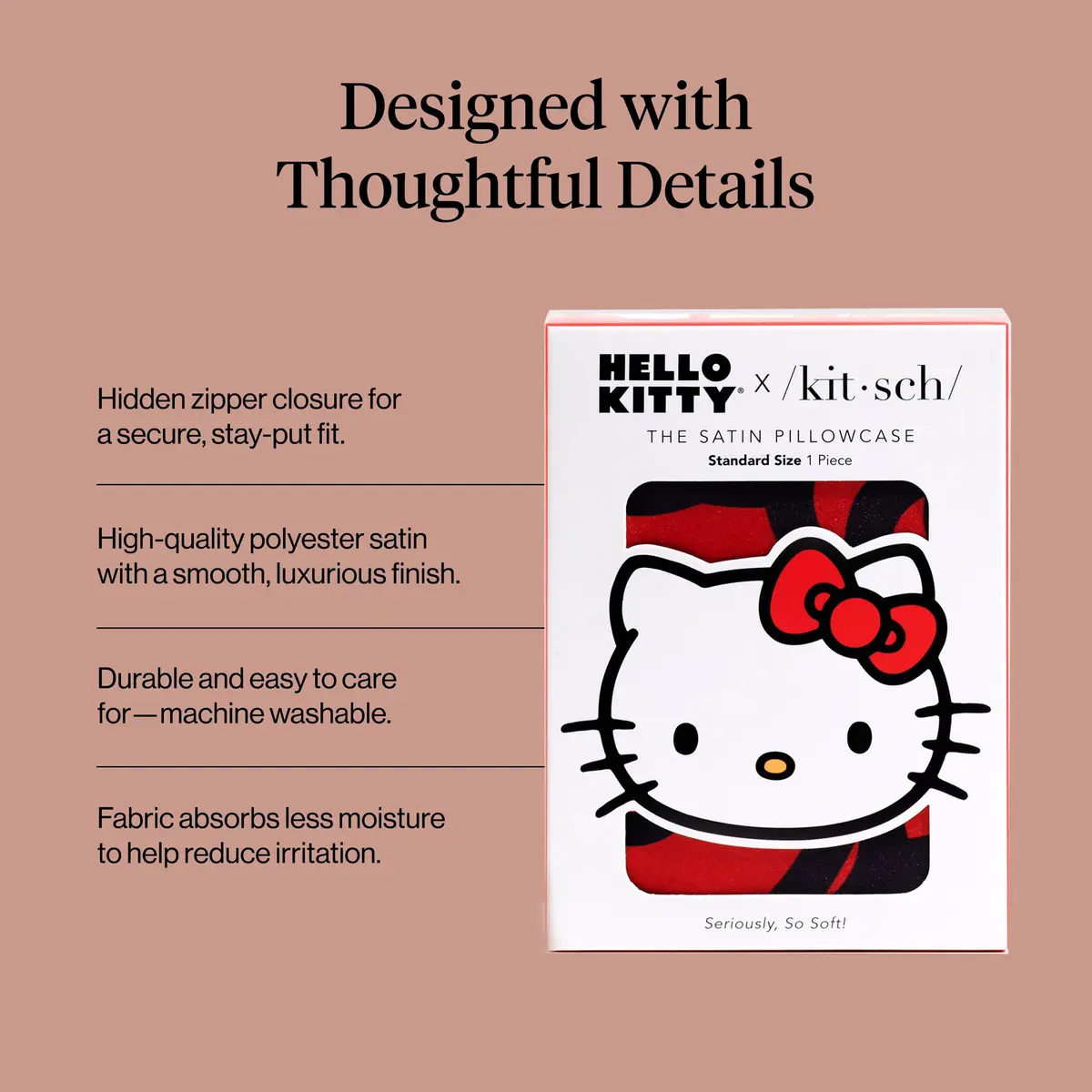 Kitsch x Hello Kitty Satin Pillowcase 19x26 Sea of Bows | Gentle on Skin & Hair - view 3