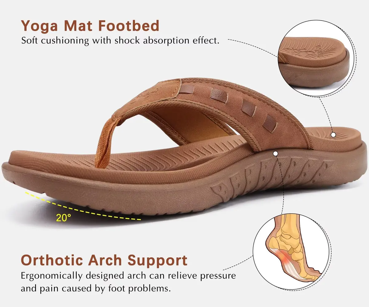 KuaiLu Men's Leather Flip Flops Orthotic Thong Sandals With Arch Support - Size 9 (US Men's) - view 5