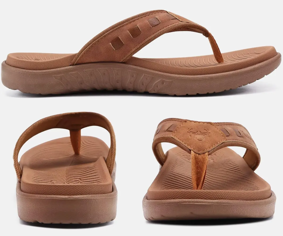 KuaiLu Men's Leather Flip Flops Orthotic Thong Sandals With Arch Support - Size 9 (US Men's) - view 8