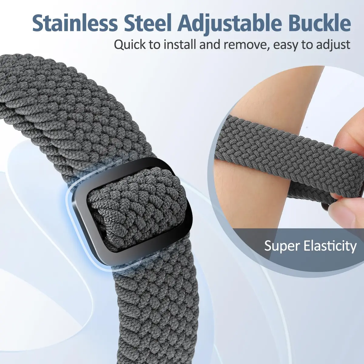 VNDAPT Elastic Braided Bands for Fitbit Charge 5 & 6 | Breathable, Adjustable Nylon Wristbands (20mm, 9.84 inches) - view 5