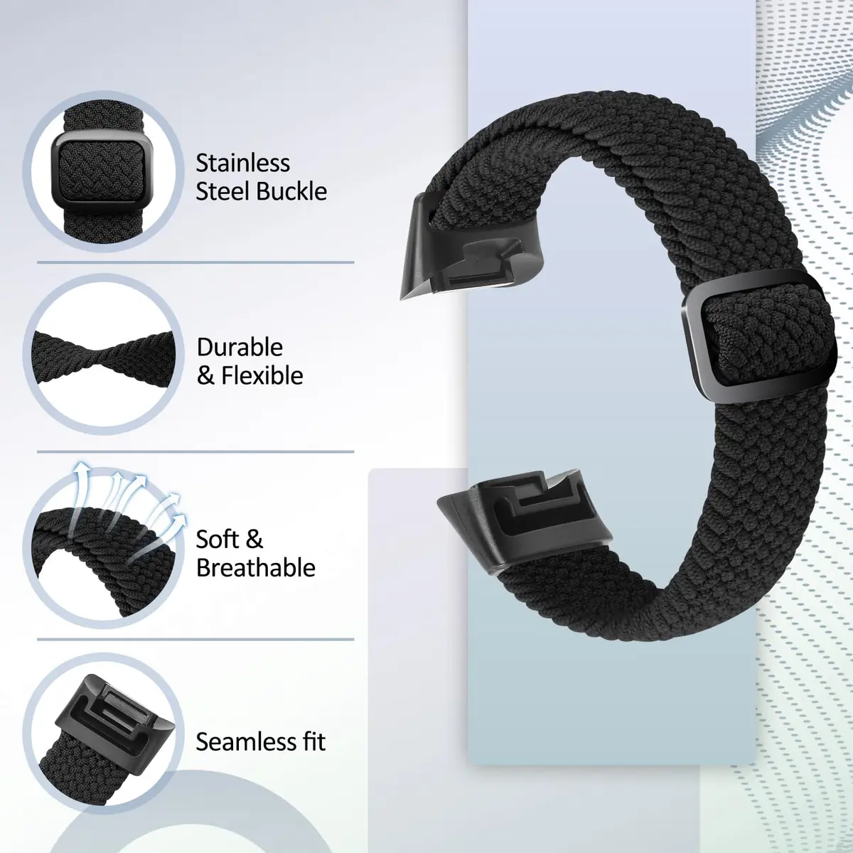 VNDAPT Elastic Braided Bands Compatible with Fitbit Charge 5/Fitbit Charge 6 for Women Men, Breathable Adjustable Stretchy Nylon Loop Sport Replacement Wristbands for Fitbit Charge 6 Charge 5 Straps - view 3