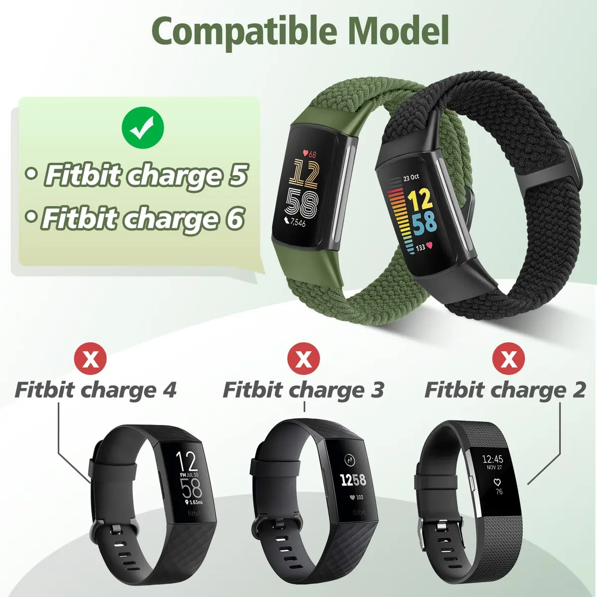 VNDAPT Elastic Braided Bands Compatible with Fitbit Charge 5/Fitbit Charge 6 for Women Men, Breathable Adjustable Stretchy Nylon Loop Sport Replacement Wristbands for Fitbit Charge 6 Charge 5 Straps - view 4