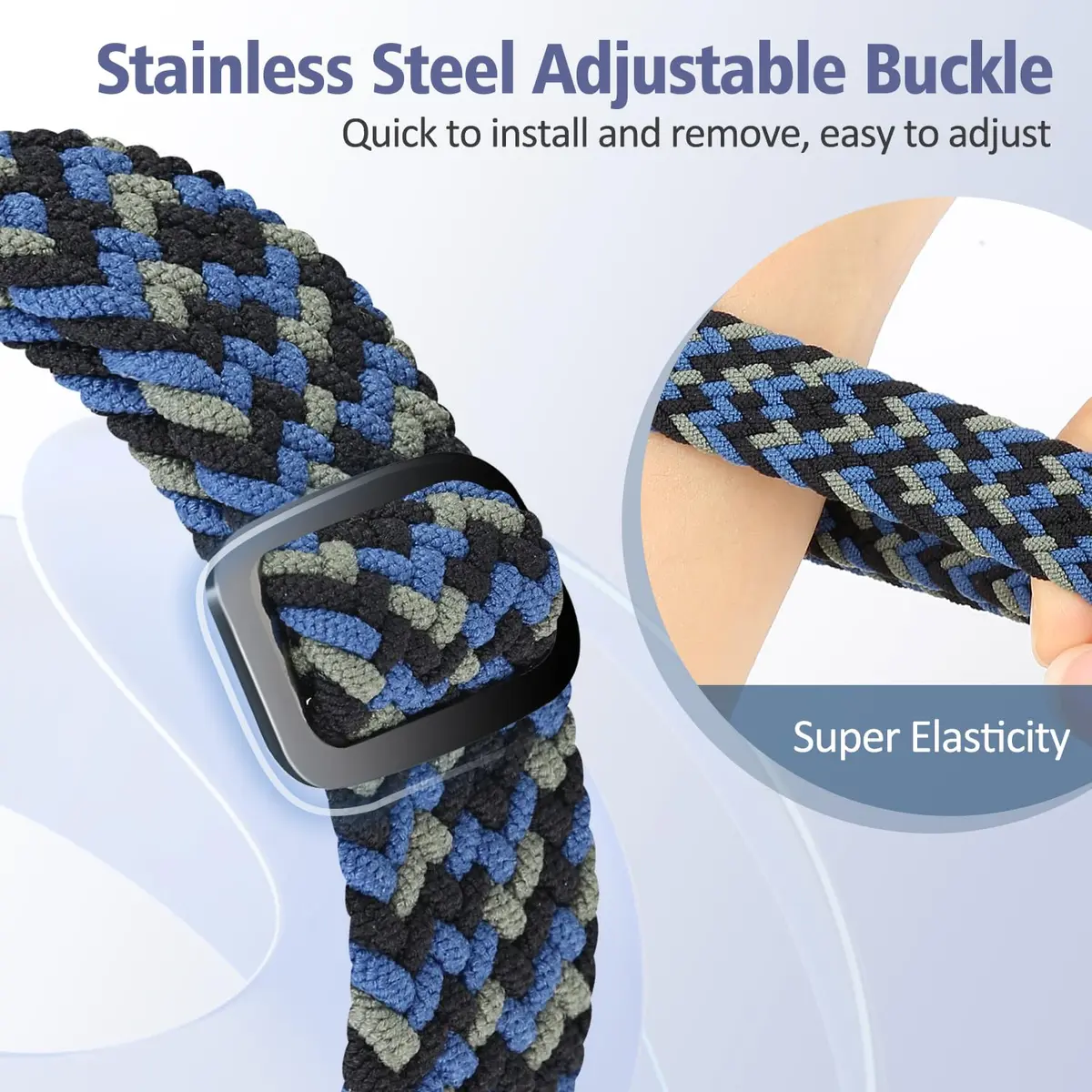 VNDAPT Elastic Braided Watch Bands Compatible with Fitbit Charge 5/6 | Breathable Adjustable Nylon Loop for Women Men - view 5