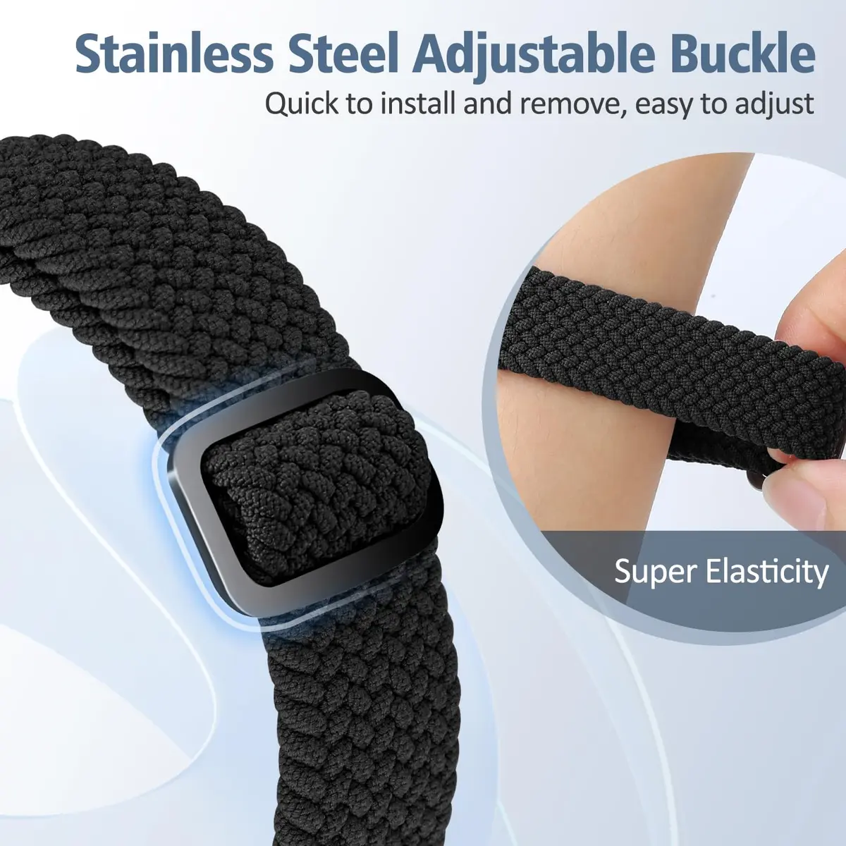 VNDAPT Elastic Braided Bands for Fitbit Charge 5/6 - Black+Burgundy | 22mm (0.9 inch) Width | Adjustable Nylon Sport Strap - view 4