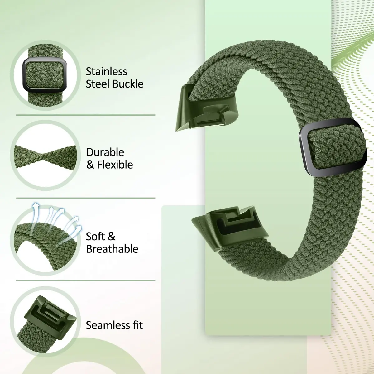 VNDAPT Elastic Braided Bands Compatible with Fitbit Charge 5 and 6 | Breathable Adjustable Nylon Wristbands (150mm-250mm) - view 2
