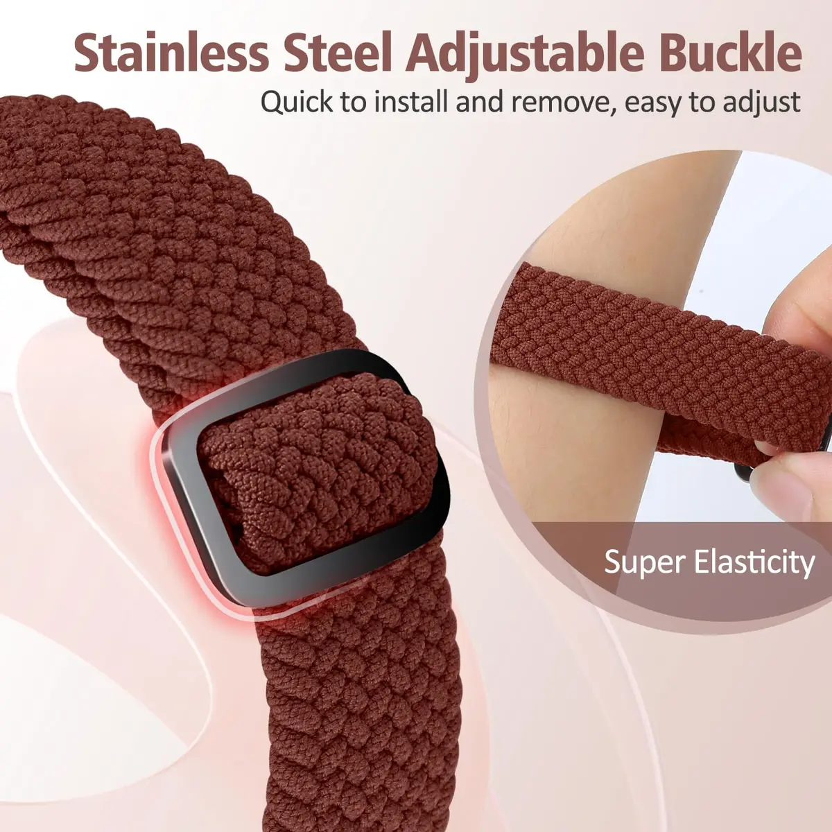 VNDAPT Elastic Braided Bands for Fitbit Charge 5/6, Burgundy+Smoke Purple, 20mm (0.79in) | Breathable Nylon Sport Replacement Wristbands - view 5