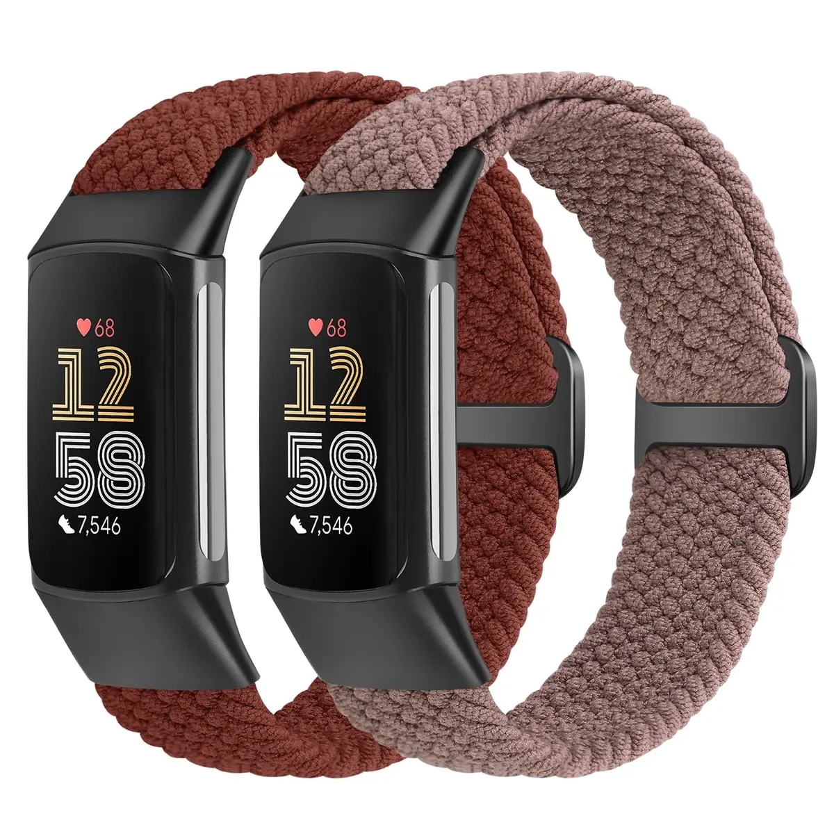 VNDAPT Elastic Braided Bands for Fitbit Charge 5/6, Burgundy+Smoke Purple, 20mm (0.79in) | Breathable Nylon Sport Replacement Wristbands - main product image