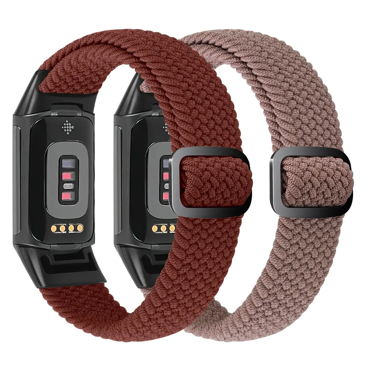 VNDAPT Elastic Braided Bands for Fitbit Charge 5/6, Burgundy+Smoke Purple, 20mm (0.79in) | Breathable Nylon Sport Replacement Wristbands - view 2