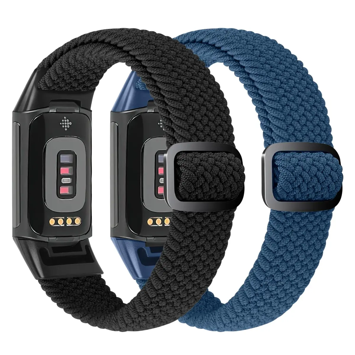 VNDAPT Elastic Braided Bands for Fitbit Charge 5/6, Black+Navy Blue, 20mm (0.79 inches) | Breathable Nylon Sport Replacement Strap - view 2