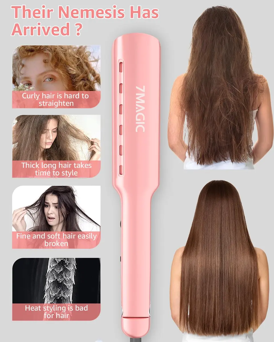7MAGIC Nano Titanium 1.7" Flat Iron Hair Straightener for Thick Hair, Pink | Fast Styling & Damp-to-Dry Hair - view 5