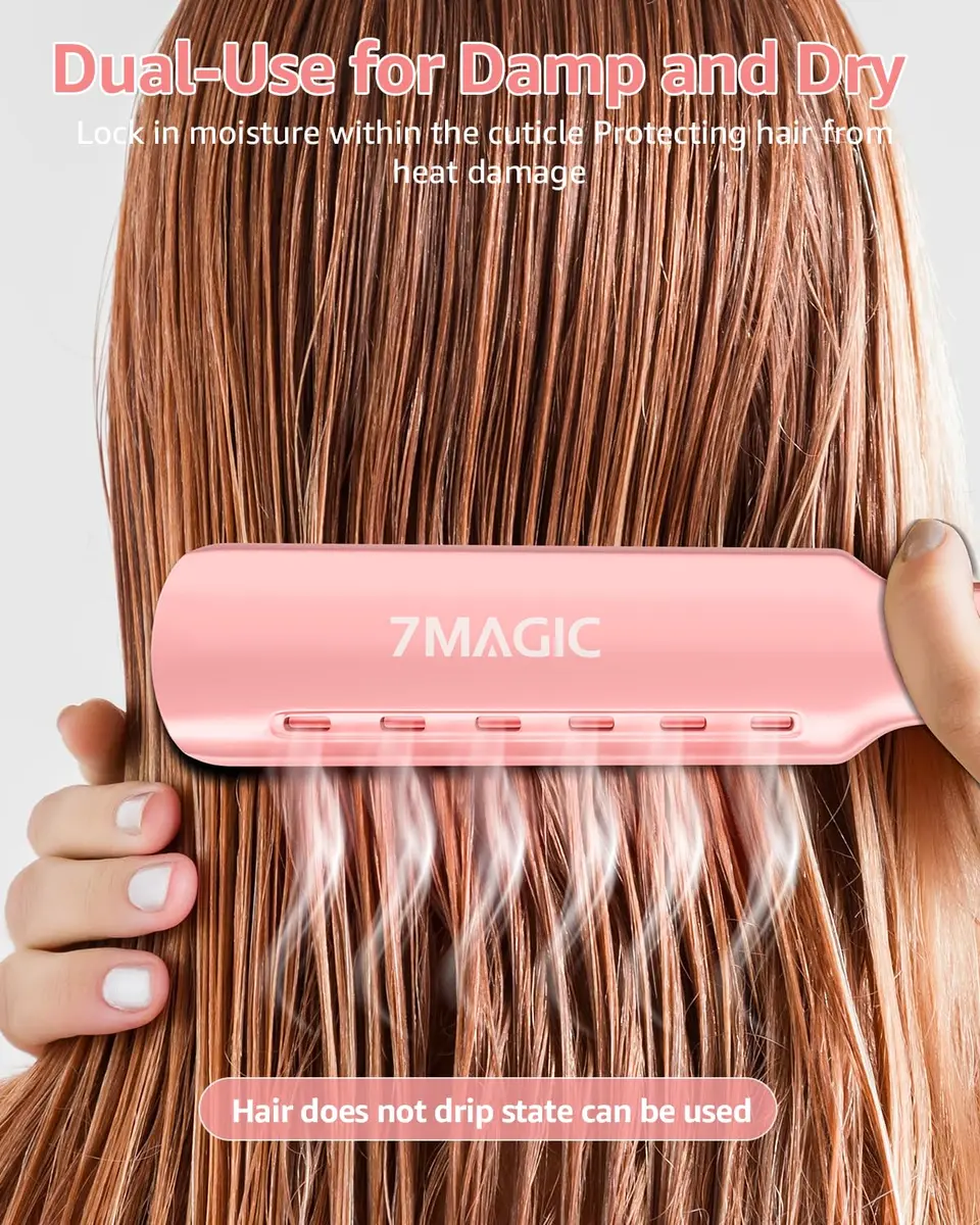 7MAGIC Nano Titanium 1.7" Flat Iron Hair Straightener for Thick Hair, Pink | Fast Styling & Damp-to-Dry Hair - view 6