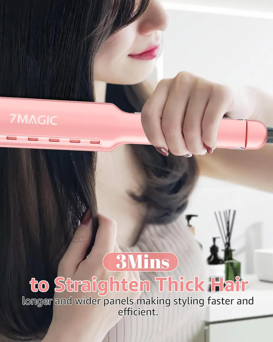 7MAGIC Nano Titanium 1.7" Flat Iron Hair Straightener for Thick Hair, Pink | Fast Styling & Damp-to-Dry Hair - view 3