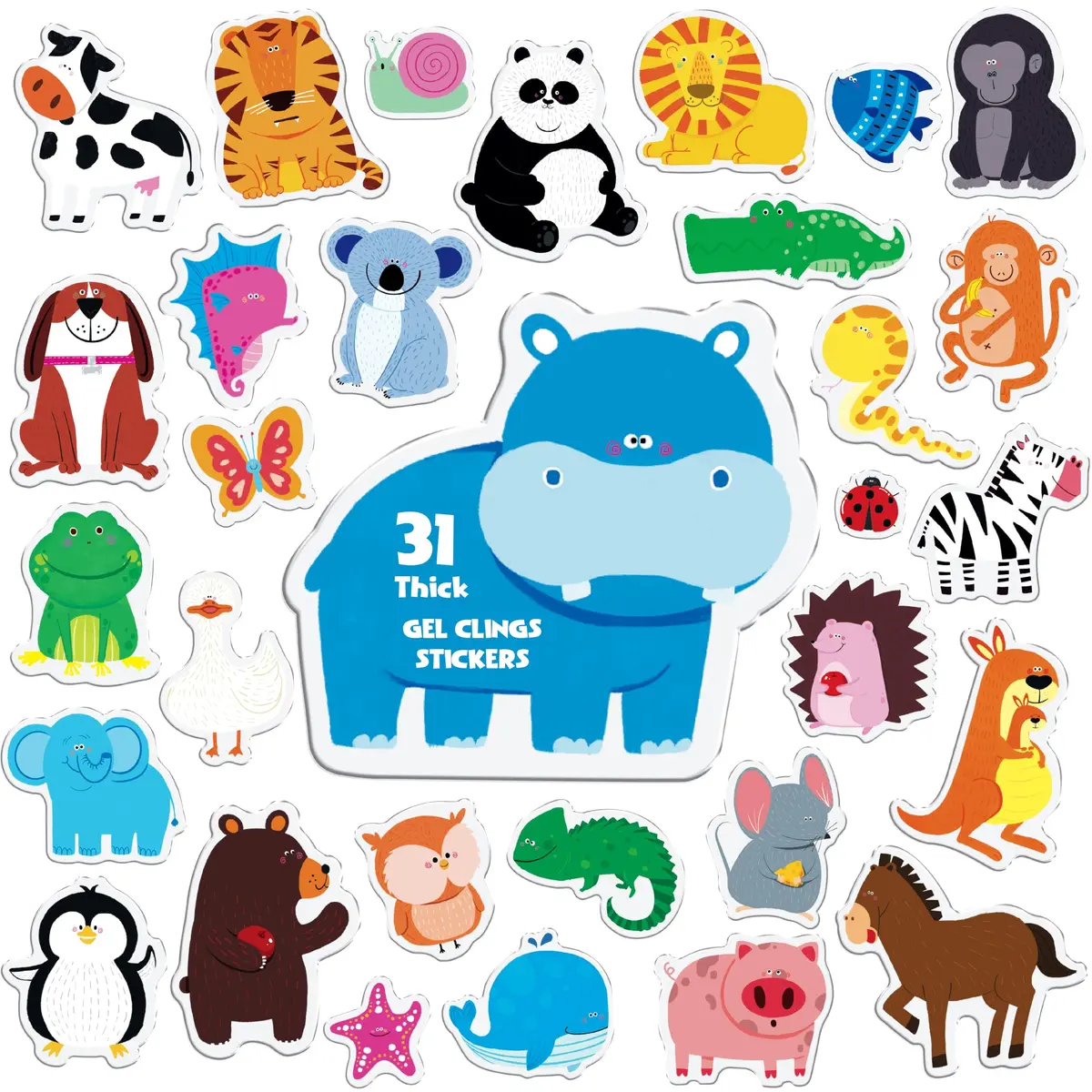 Hebayy Animal Jelly Stickers 31pcs | Reusable Thick Window Clings for Kids & Adults - main product image