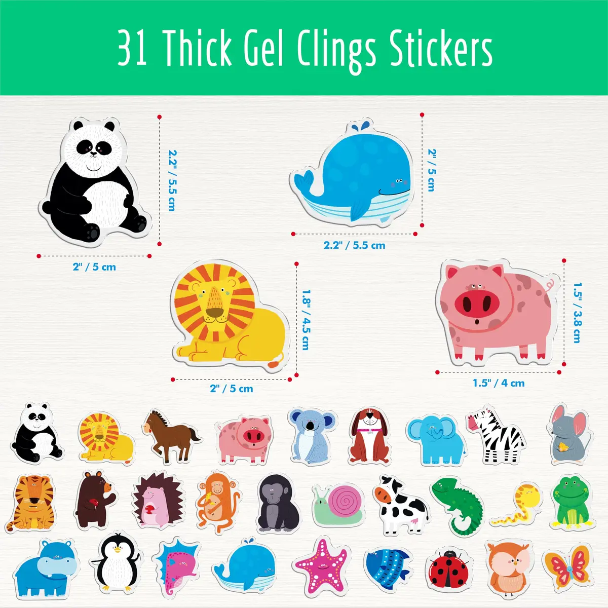 Hebayy Animal Jelly Stickers 31pcs | Reusable Thick Window Clings for Kids & Adults - view 2