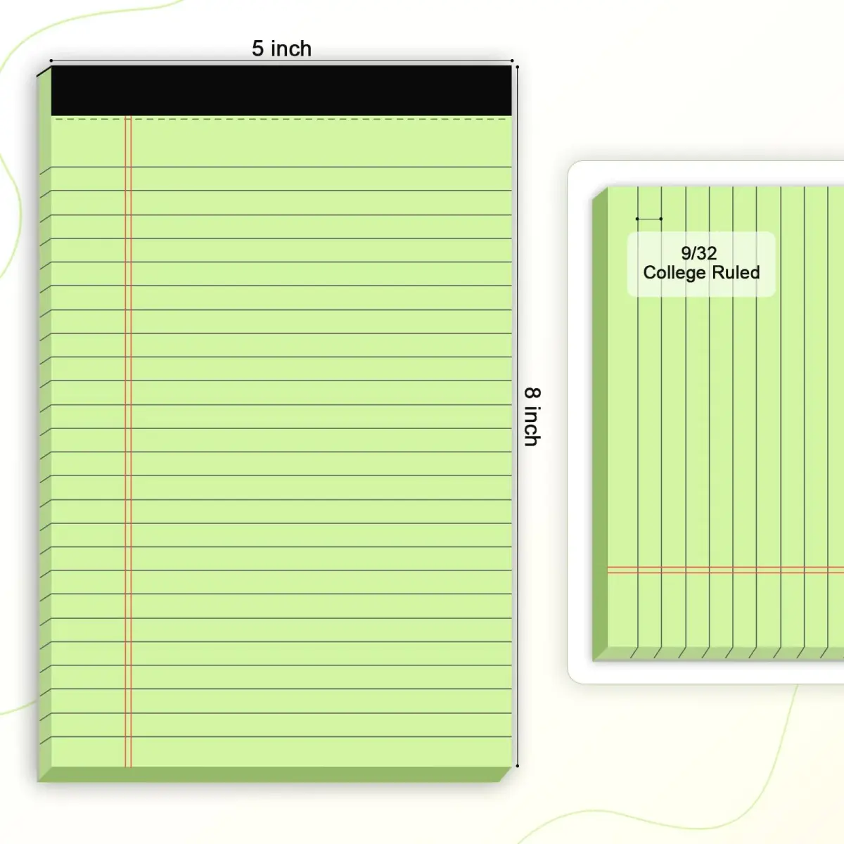 AILZFEI Green 6pcs Note Pad 12.7cm x 20.3cm (5"x8") | College Ruled Paper with Perforated Edges - view 2