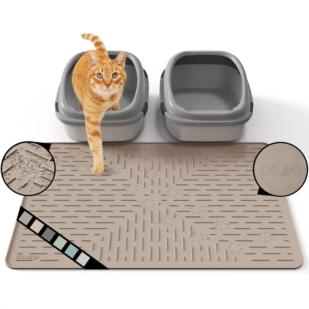 OHMO Large Cat Litter Mat, 31.5x23.6 Silicone Trapping Mat Beige | Waterproof & Easy to Clean - main product image