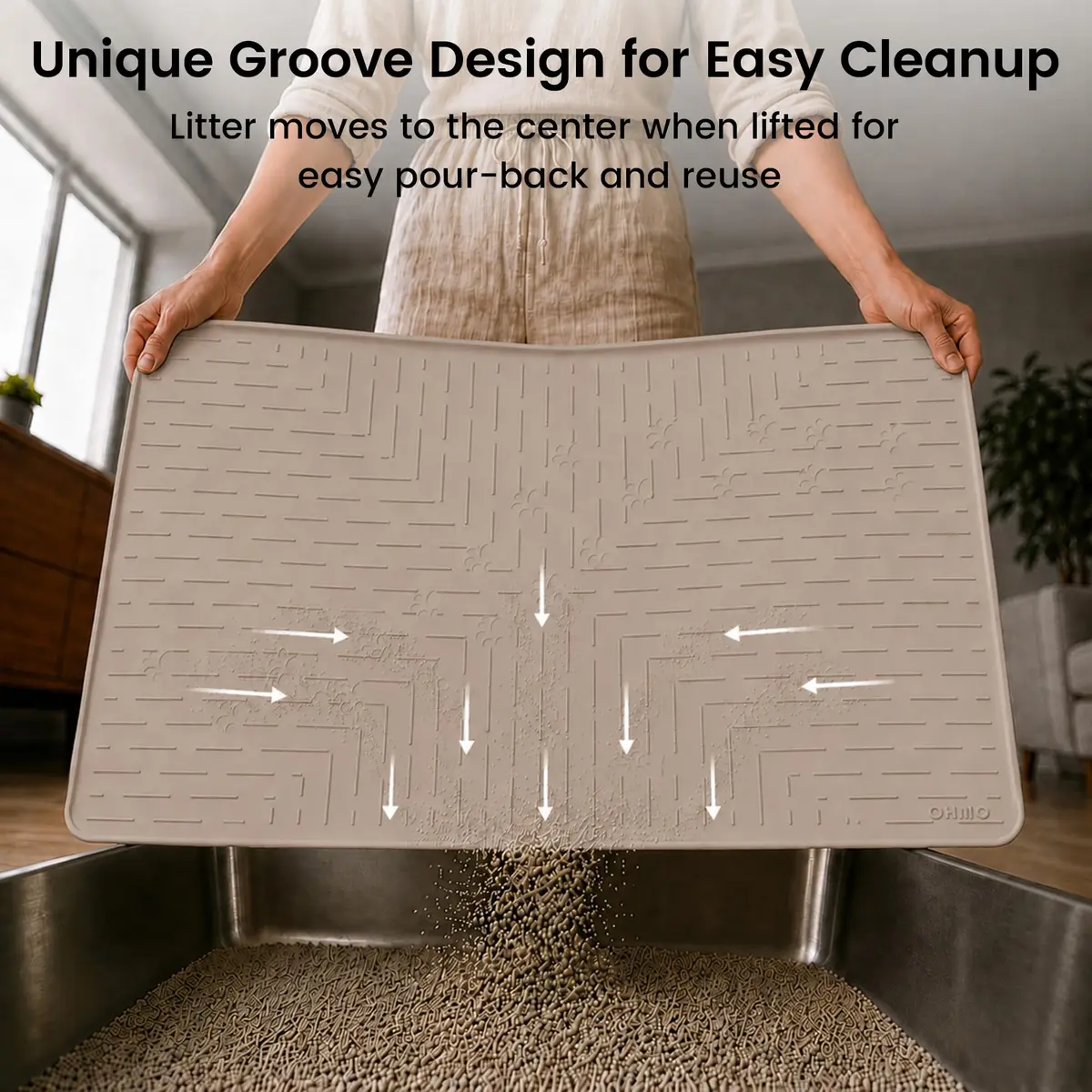 OHMO Large Cat Litter Mat, 31.5x23.6 Silicone Trapping Mat Beige | Waterproof & Easy to Clean - view 4