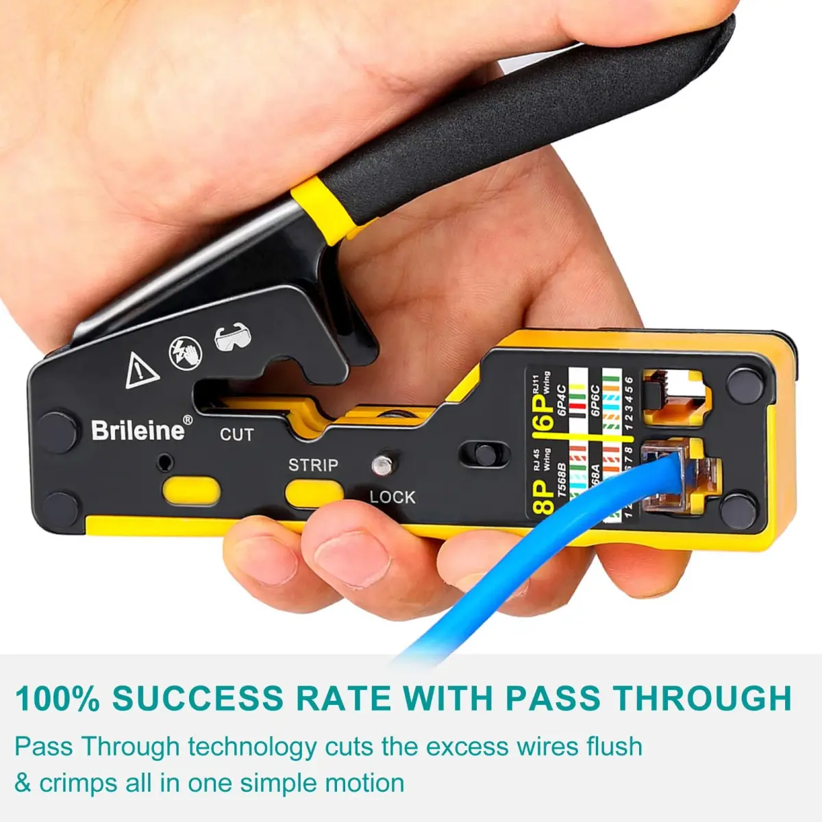 Brileine RJ45 Crimp Tool Pass Through Crimper Kit with Cable Tester & Stripper | 2.7 x 5.3 inches - view 4