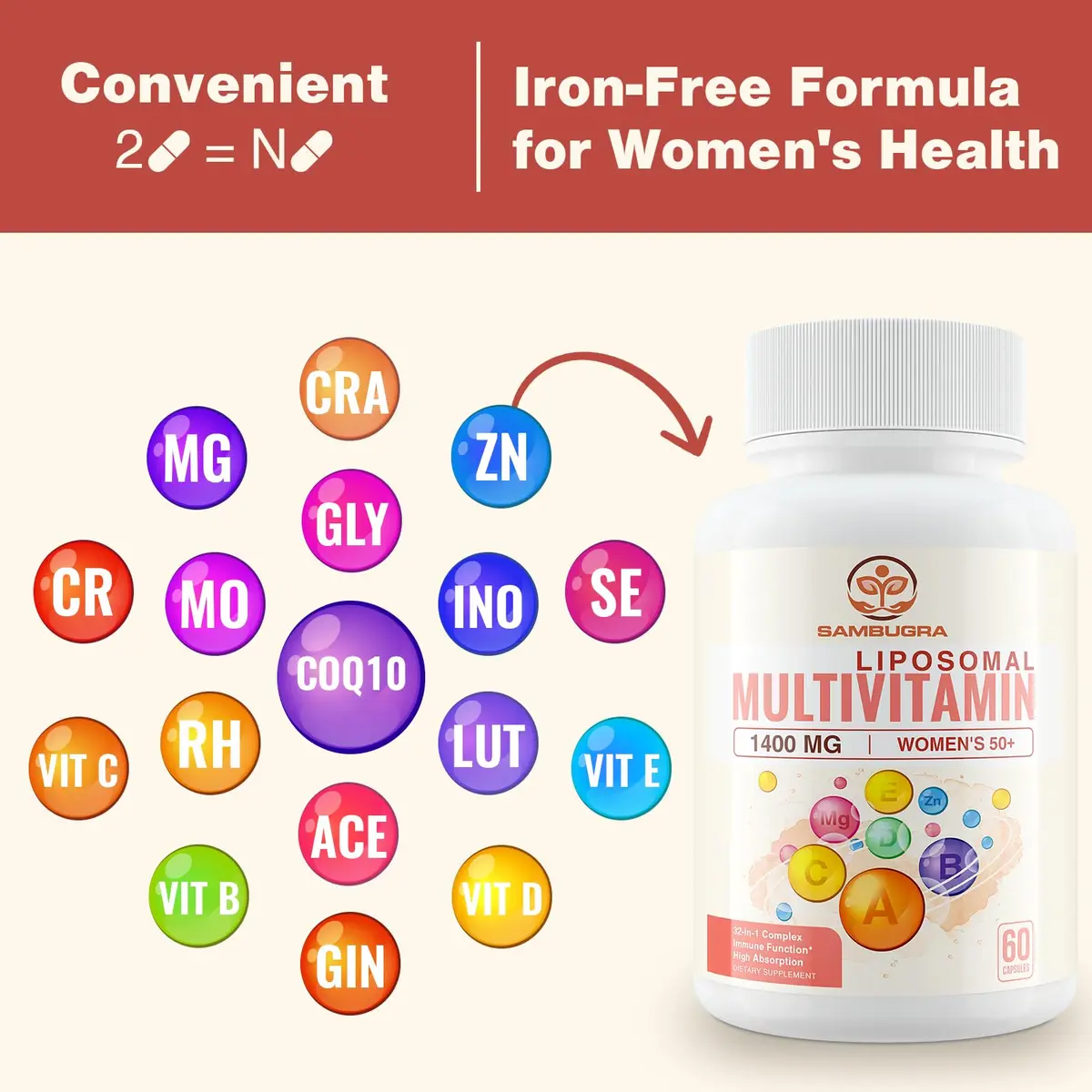 Sambugra Liposomal Multivitamin for Women 50+ | 32 Ingredients, CoQ10, Vitamins C, B, D, E, Bone & Heart Support - view 6