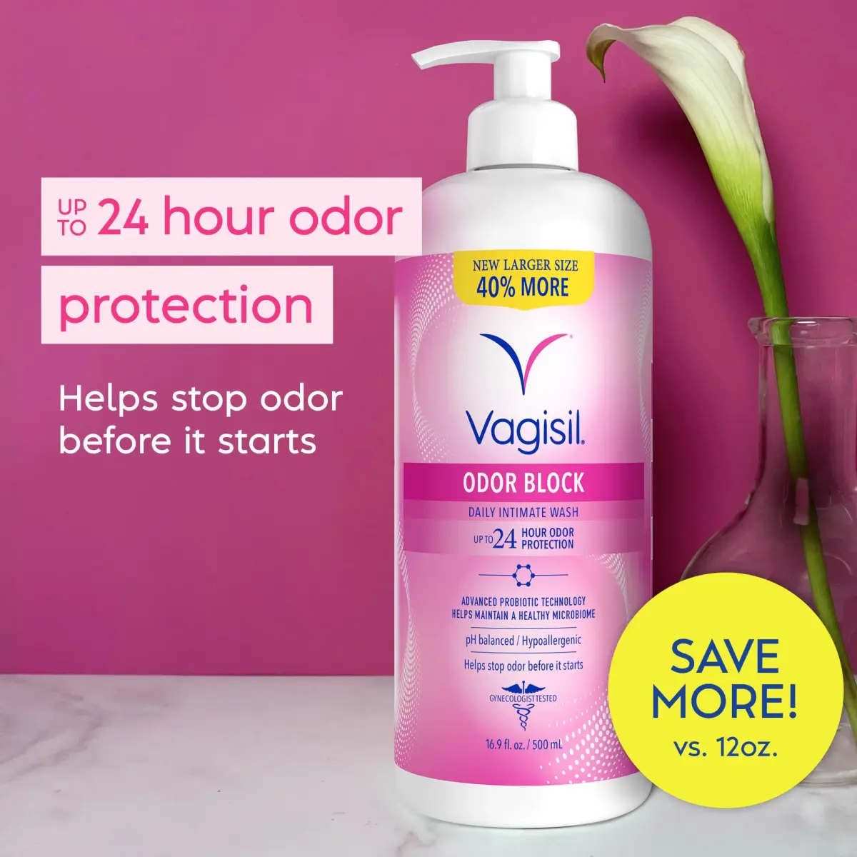 Vagisil Odor Block Feminine Wash 499 ml (16.9 Fl Oz) | Gynecologist Tested for Daily Hygiene - view 2