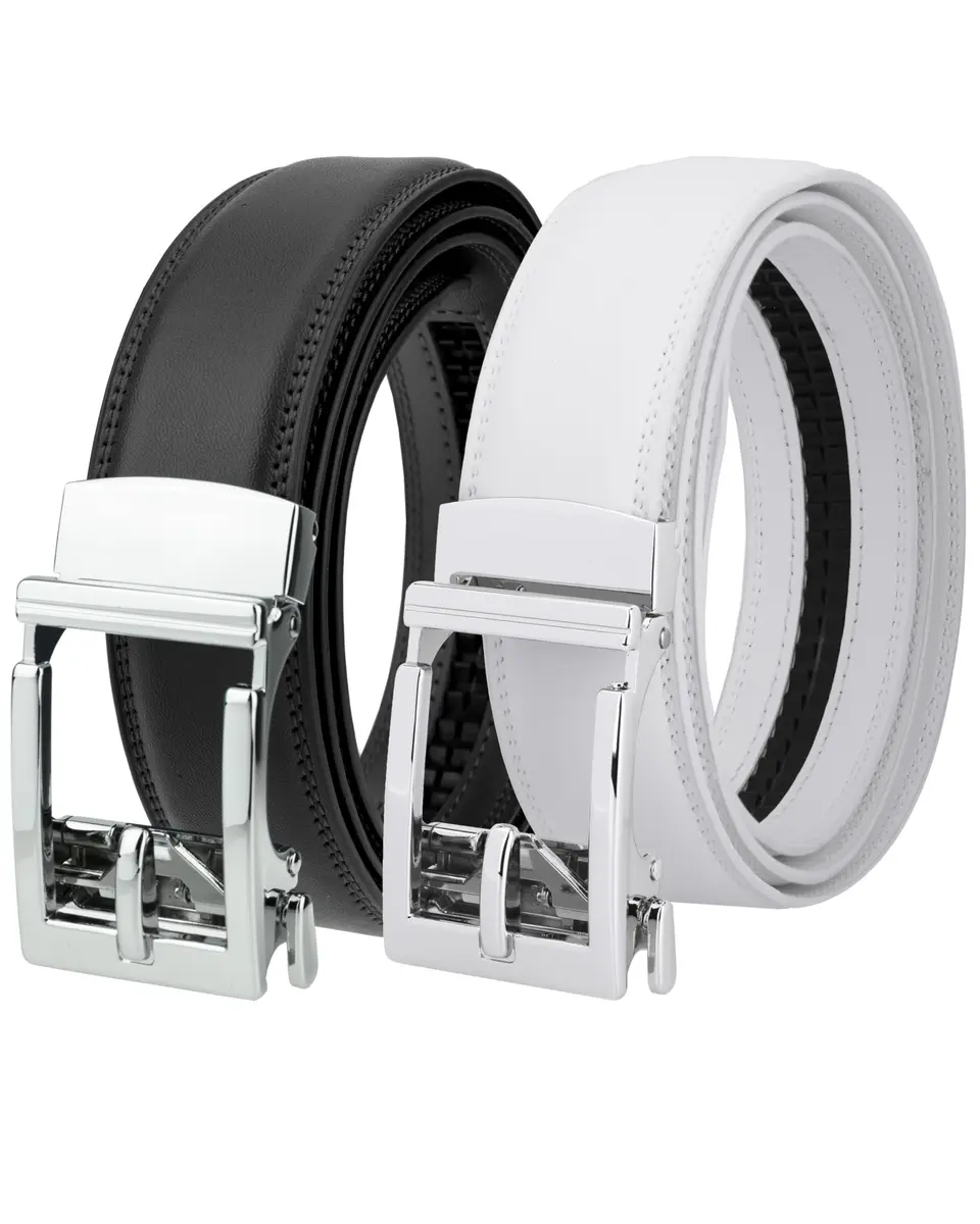 Gelante Ratchet Belt for Men, Genuine Leather 1.3'' Adjustable Trim to Fit Dress Belt (2-Pack, Purple/White) - main product image
