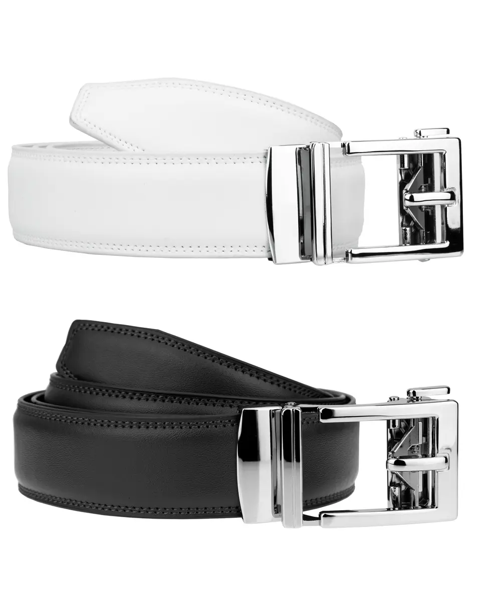 Gelante Ratchet Belt for Men, Genuine Leather 1.3'' Adjustable Trim to Fit Dress Belt (2-Pack, Purple/White) - view 2