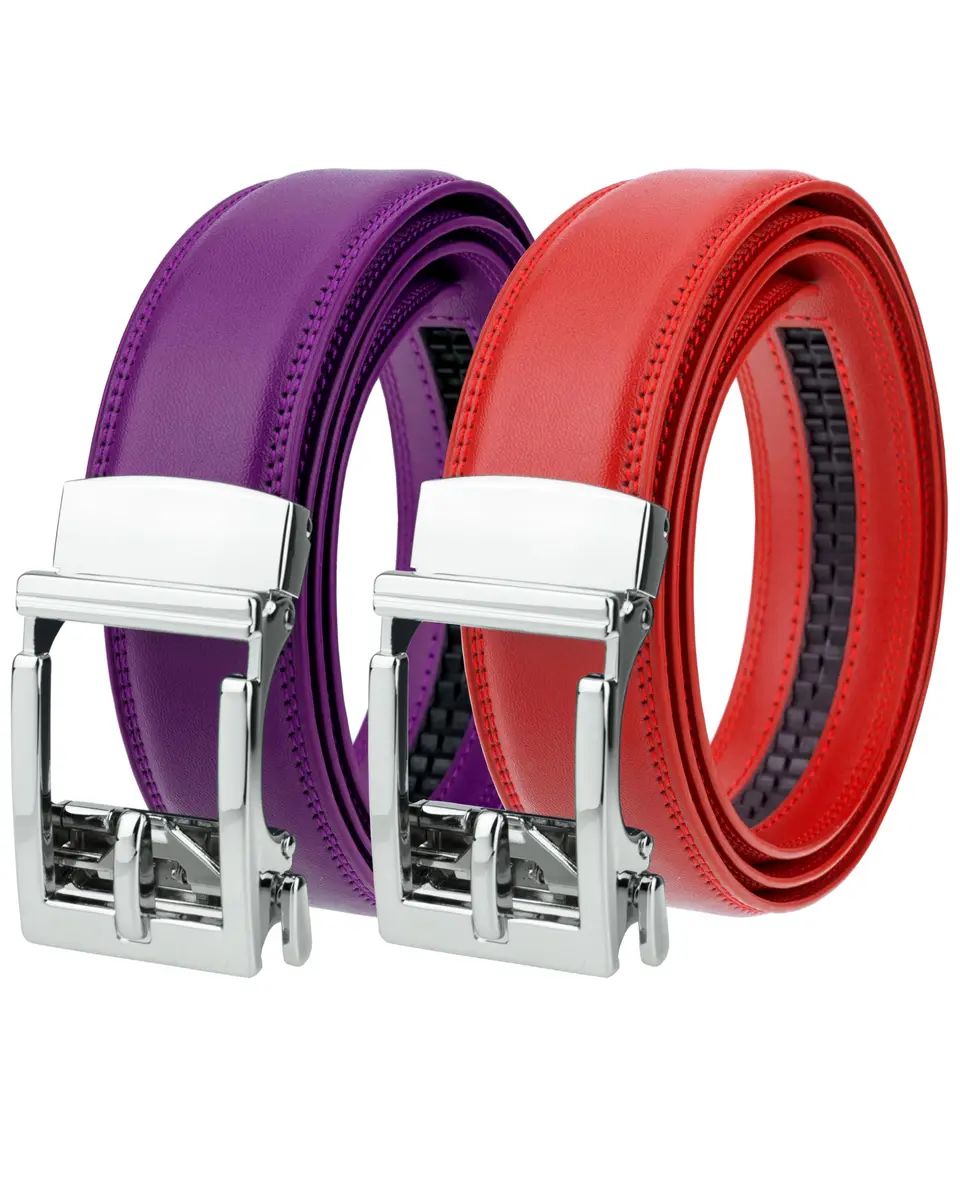 Gelante Ratchet Belt for Men, Leather 1.3'' Adjustable Trim to Fit Dress Belt G806 Purple Red 2-Pack | Precise Fit & Easy Use - main product image