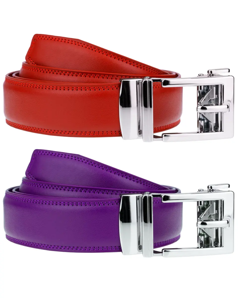 Gelante Ratchet Belt for Men, Leather 1.3'' Adjustable Trim to Fit Dress Belt G806 Purple Red 2-Pack | Precise Fit & Easy Use - view 2