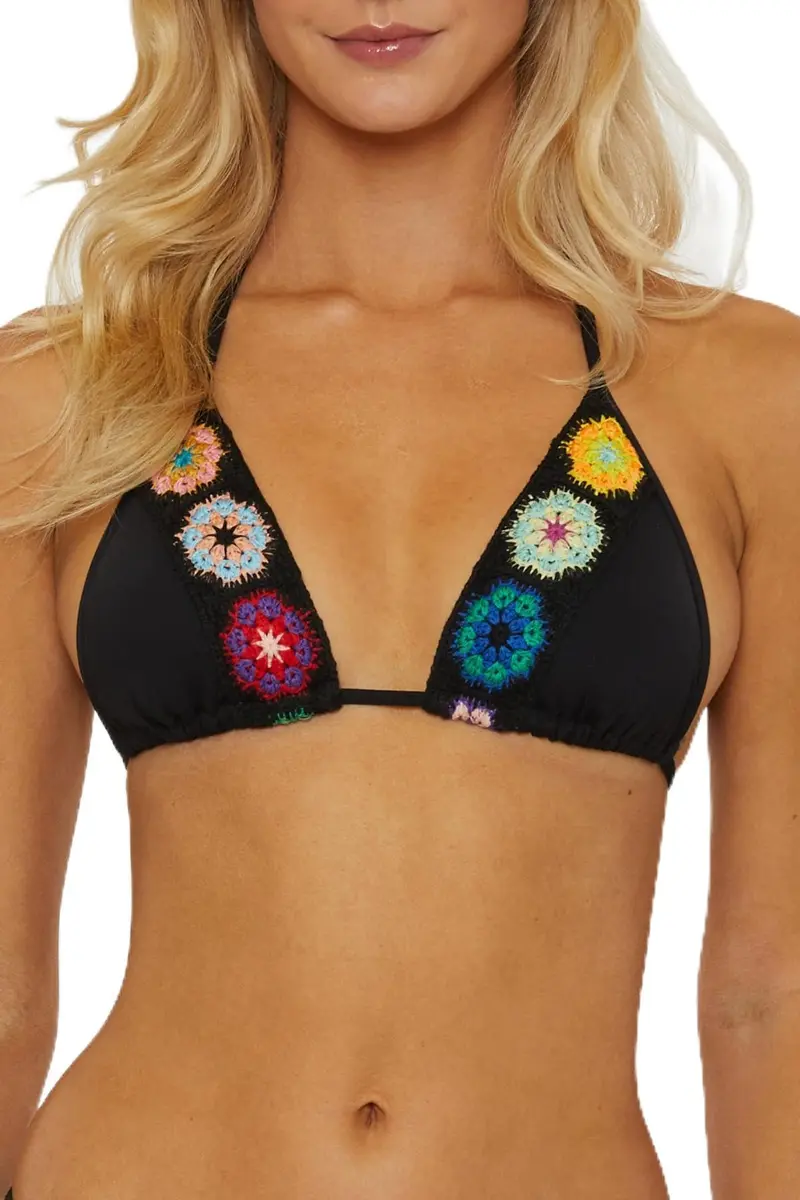 ISABELLA ROSE Women's 1969 Triangle Bikini Top Adjustable Tie Back Black Large - main product image