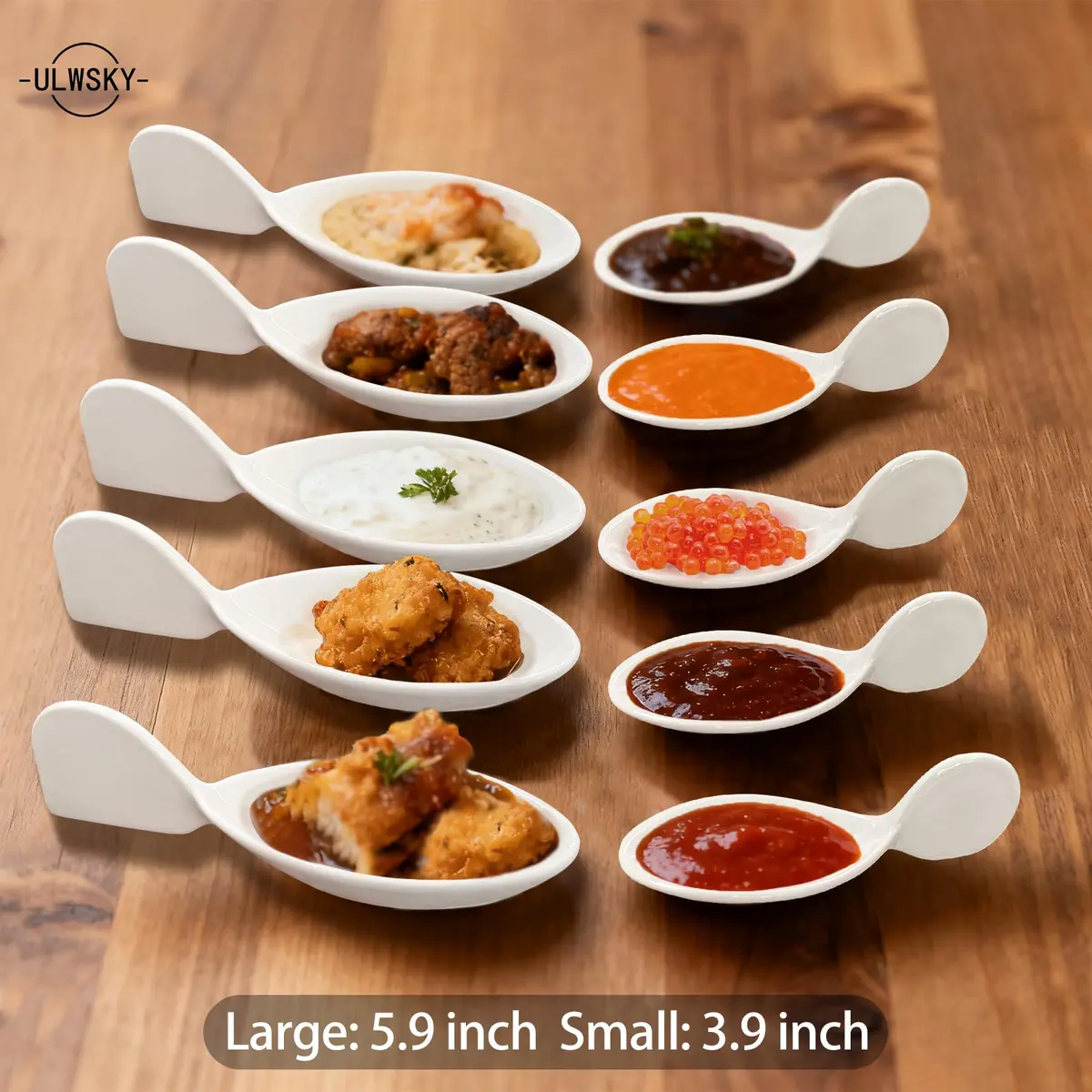 ULWSKY Porcelain Fish Shaped Tasting Spoons 10 cm (3.9 inches) - Set of 20 | Unique Appetizer Serving - view 7