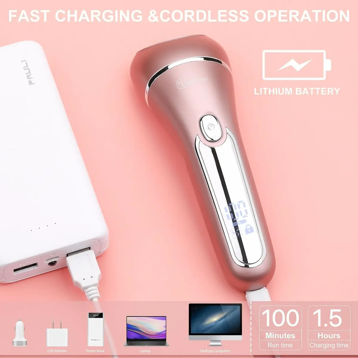 Hatteker 3-in-1 Lady Shaver & Epilator Kit 100 Min Runtime | Painless Waterproof USB Rechargeable - view 5