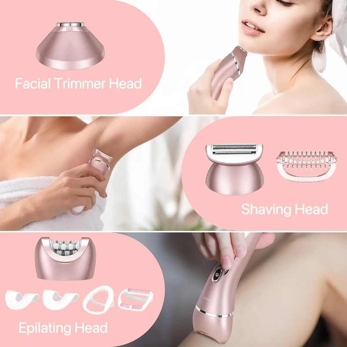Hatteker 3-in-1 Lady Shaver & Epilator Kit 100 Min Runtime | Painless Waterproof USB Rechargeable - view 6