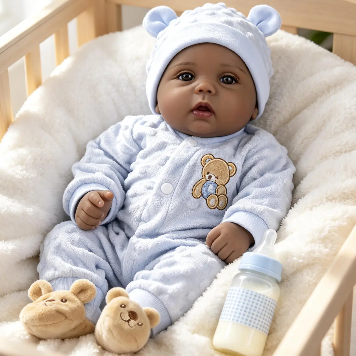 Milidool Black Reborn Baby Doll Aiden 46 cm (18 Inch) | Realistic African American Newborn Boy Doll with Bear Clothes Gift Set - view 6