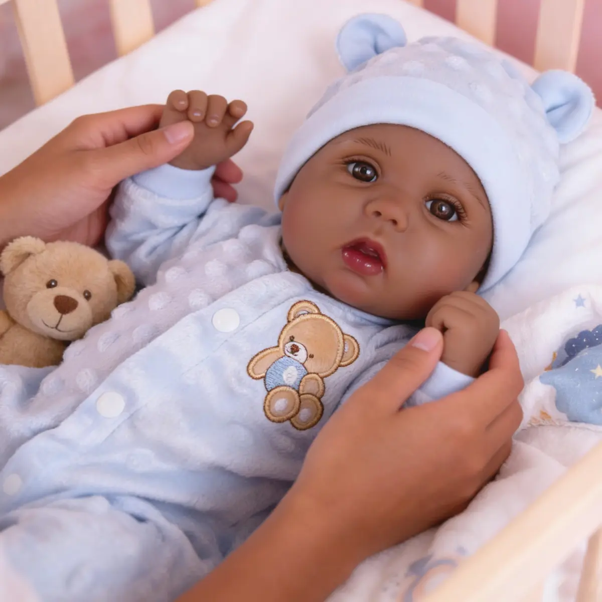 Milidool Black Reborn Baby Doll Aiden 46 cm (18 Inch) | Realistic African American Newborn Boy Doll with Bear Clothes Gift Set - view 7