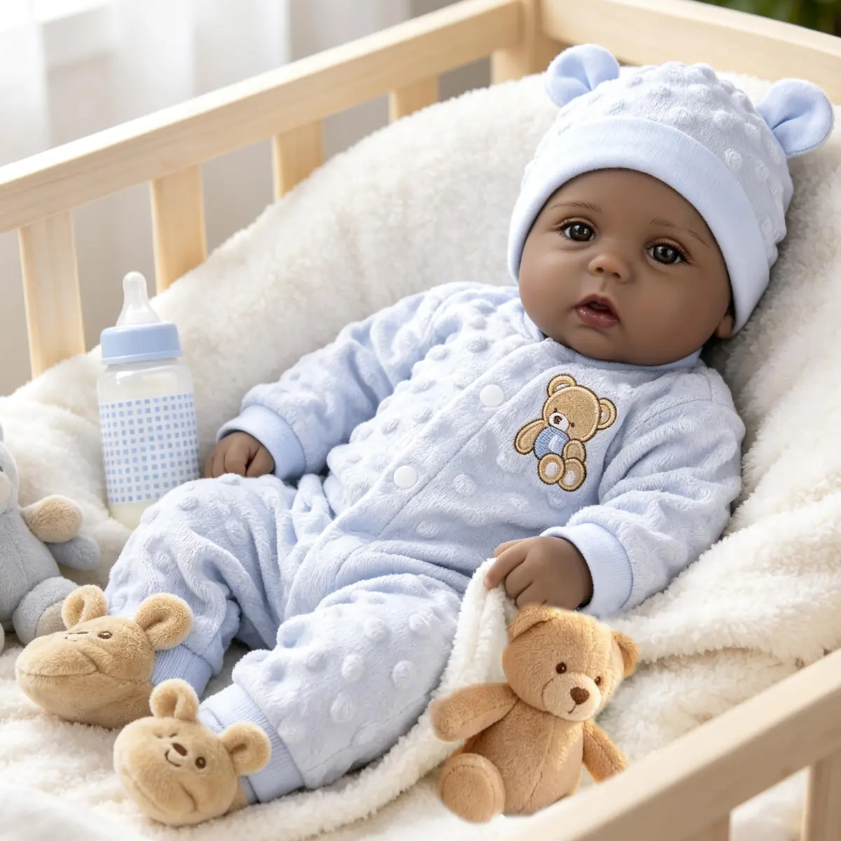 Milidool Black Reborn Baby Doll Aiden 46 cm (18 Inch) | Realistic African American Newborn Boy Doll with Bear Clothes Gift Set - view 8
