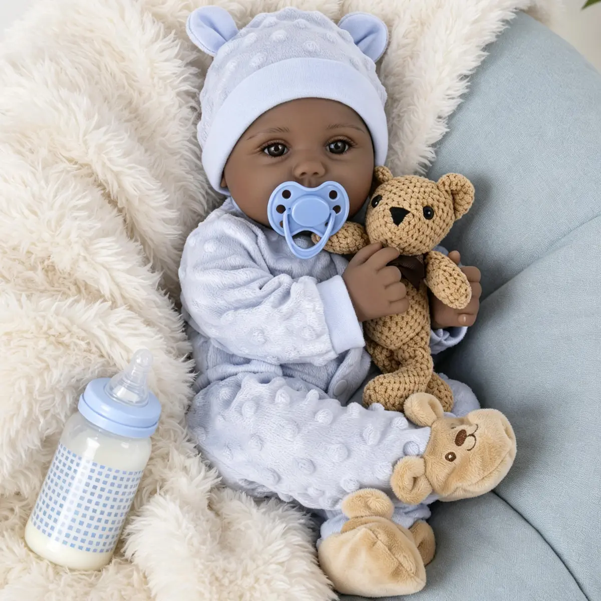 Milidool Black Reborn Baby Doll Aiden 46 cm (18 Inch) | Realistic African American Newborn Boy Doll with Bear Clothes Gift Set - view 9