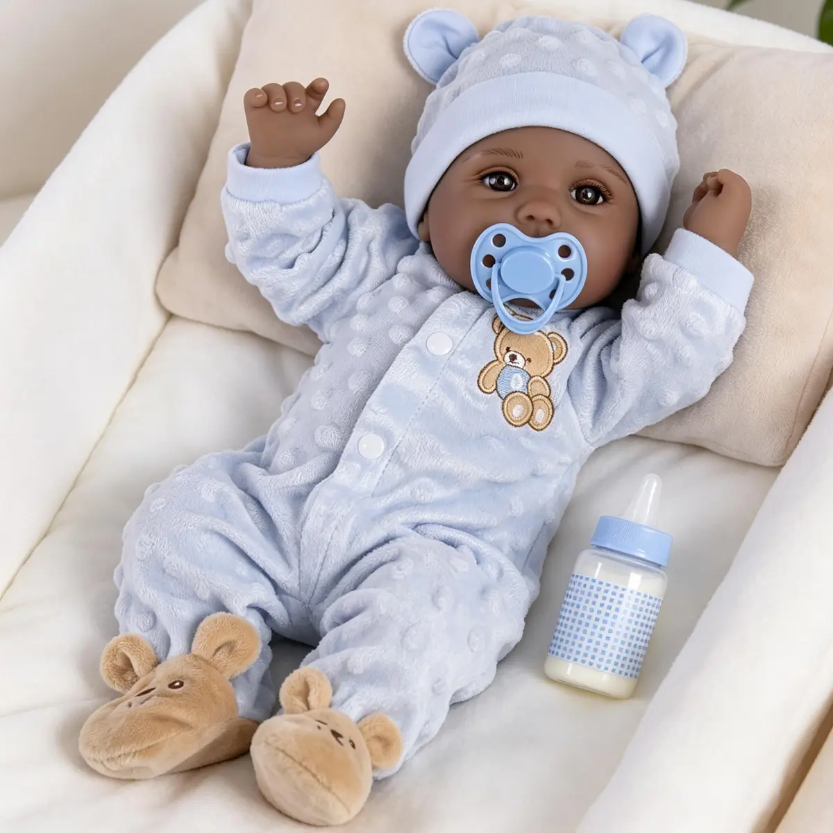 Milidool Black Reborn Baby Doll Aiden 46 cm (18 Inch) | Realistic African American Newborn Boy Doll with Bear Clothes Gift Set - view 2