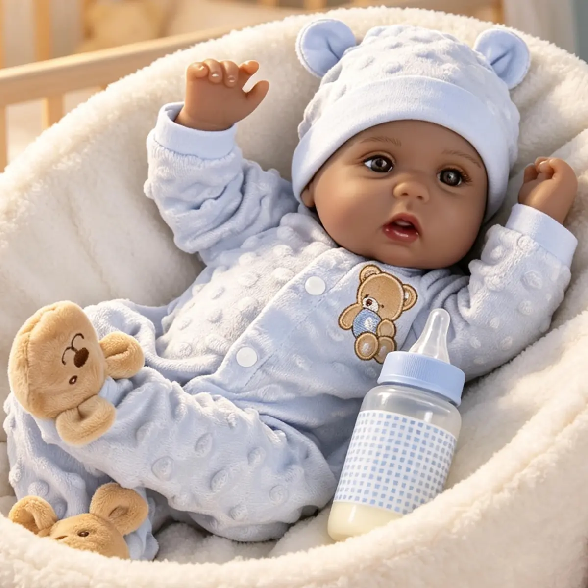 Milidool Black Reborn Baby Doll Aiden 46 cm (18 Inch) | Realistic African American Newborn Boy Doll with Bear Clothes Gift Set - view 3