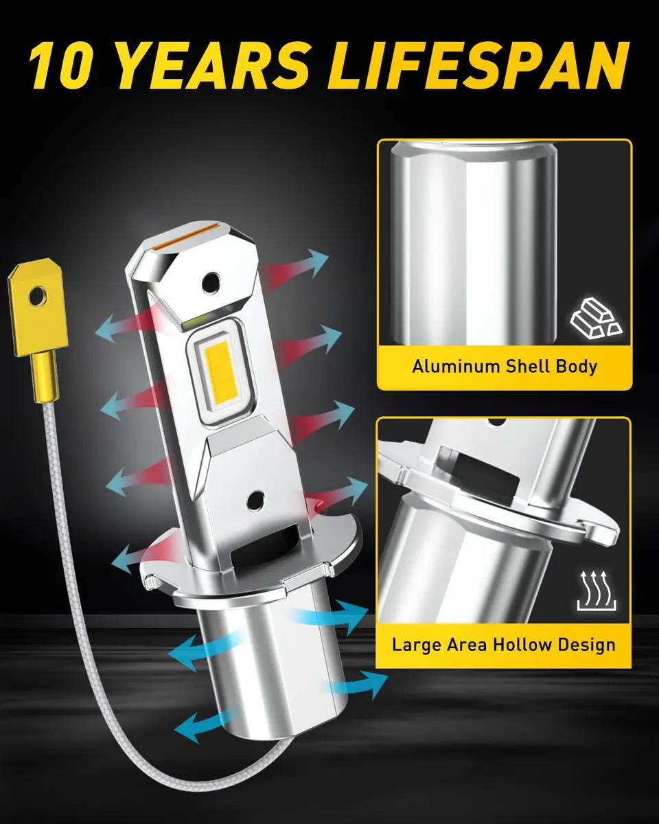 AUXITO H3 LED Bulb Yellow 3000K 16,000LM (Pack of 2) | Super Bright Fog Light Upgrade - view 6