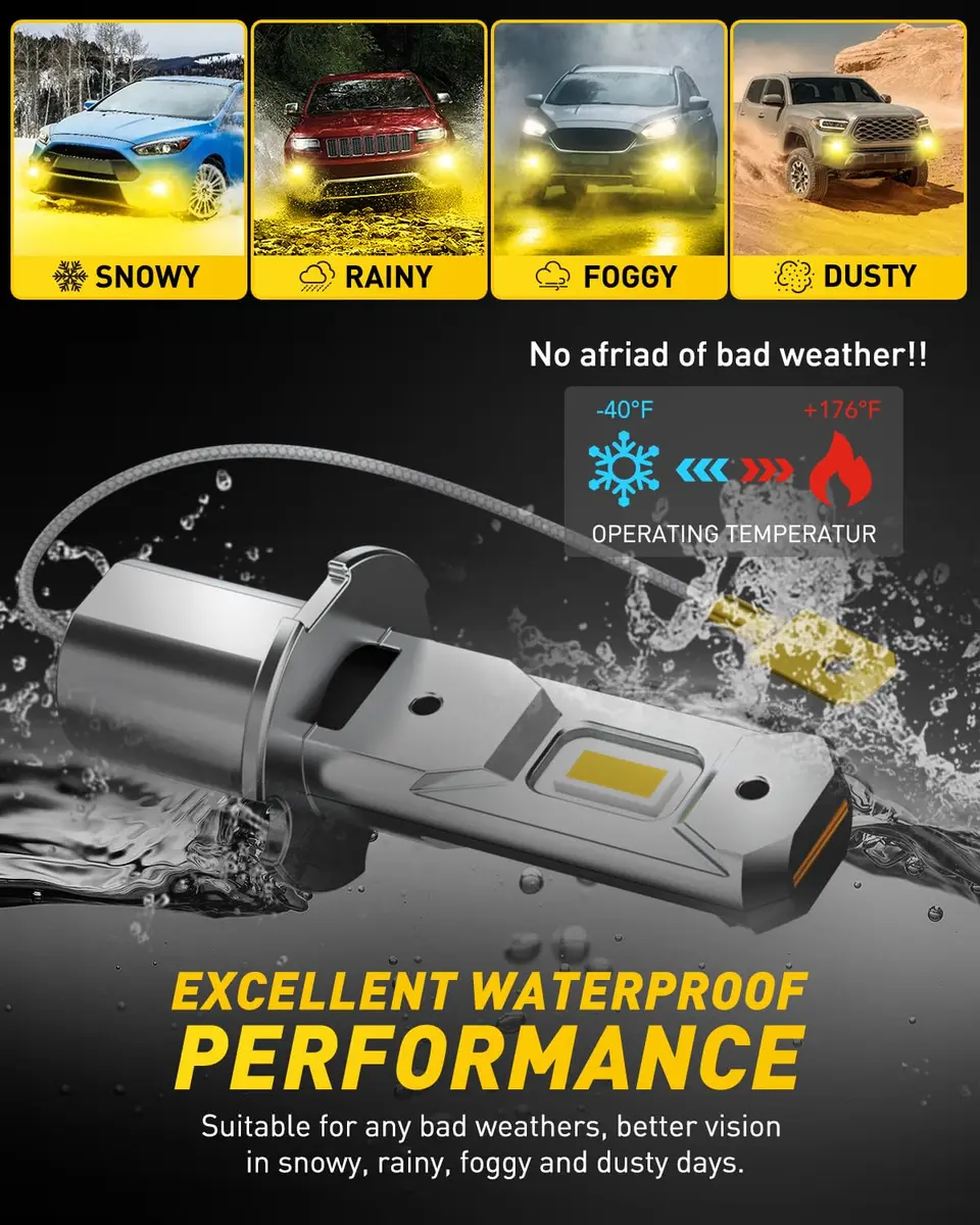 AUXITO H3 LED Bulb Yellow 3000K 16,000LM (Pack of 2) | Super Bright Fog Light Upgrade - view 7