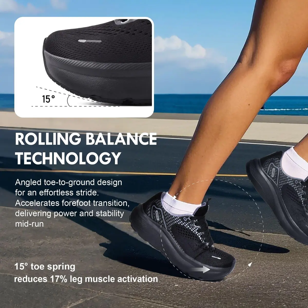 JACKSHIBO Wide Toe Box Shoes Women Arch Support Wide Sneakers for Running Walking Athletic Tennis Orthopedic Plantar Fasciitis Workout with Thick Cushion Zero Drop Sole Width Shoes Black - view 6