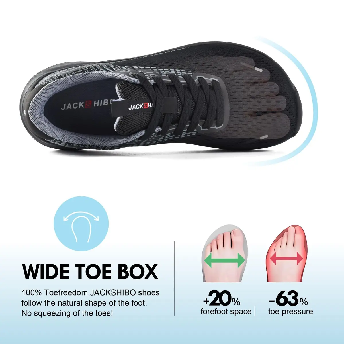JACKSHIBO Wide Toe Box Shoes Women Arch Support Wide Sneakers for Running Walking Athletic Tennis Orthopedic Plantar Fasciitis Workout with Thick Cushion Zero Drop Sole Width Shoes Black - view 3