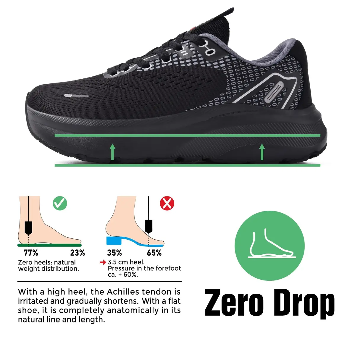 JACKSHIBO Wide Toe Box Shoes for Men Black | Zero Drop, Arch Support, Thick Cushioned Road Running Sneakers (US Men's 11 Wide) - view 4