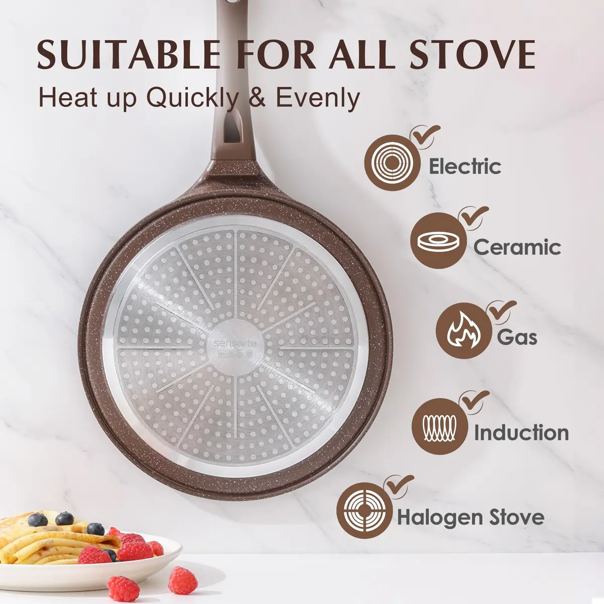 SENSARTE 10 Inch (25 cm) Nonstick Crepe Pan Granite Coating Pancake Pan Brown | Induction Compatible Dosa Tawa Griddle - view 4