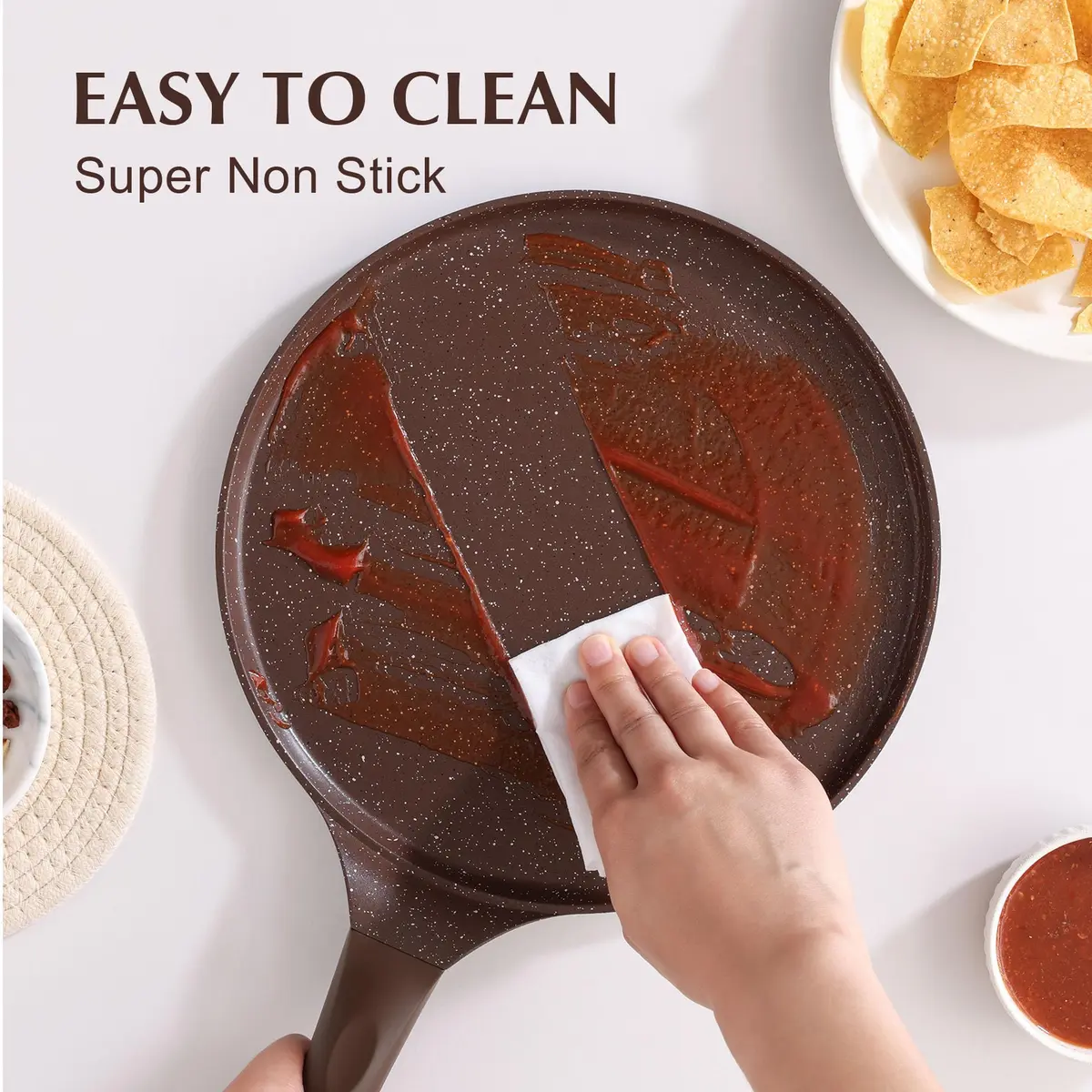 SENSARTE 10 Inch (25 cm) Nonstick Crepe Pan Granite Coating Pancake Pan Brown | Induction Compatible Dosa Tawa Griddle - view 5