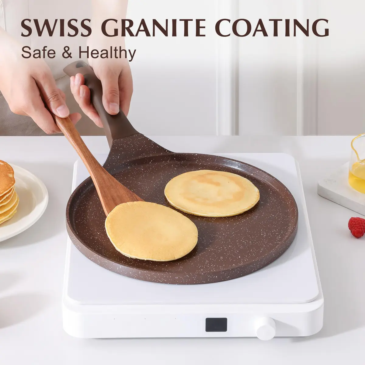 SENSARTE 10 Inch (25 cm) Nonstick Crepe Pan Granite Coating Pancake Pan Brown | Induction Compatible Dosa Tawa Griddle - view 2