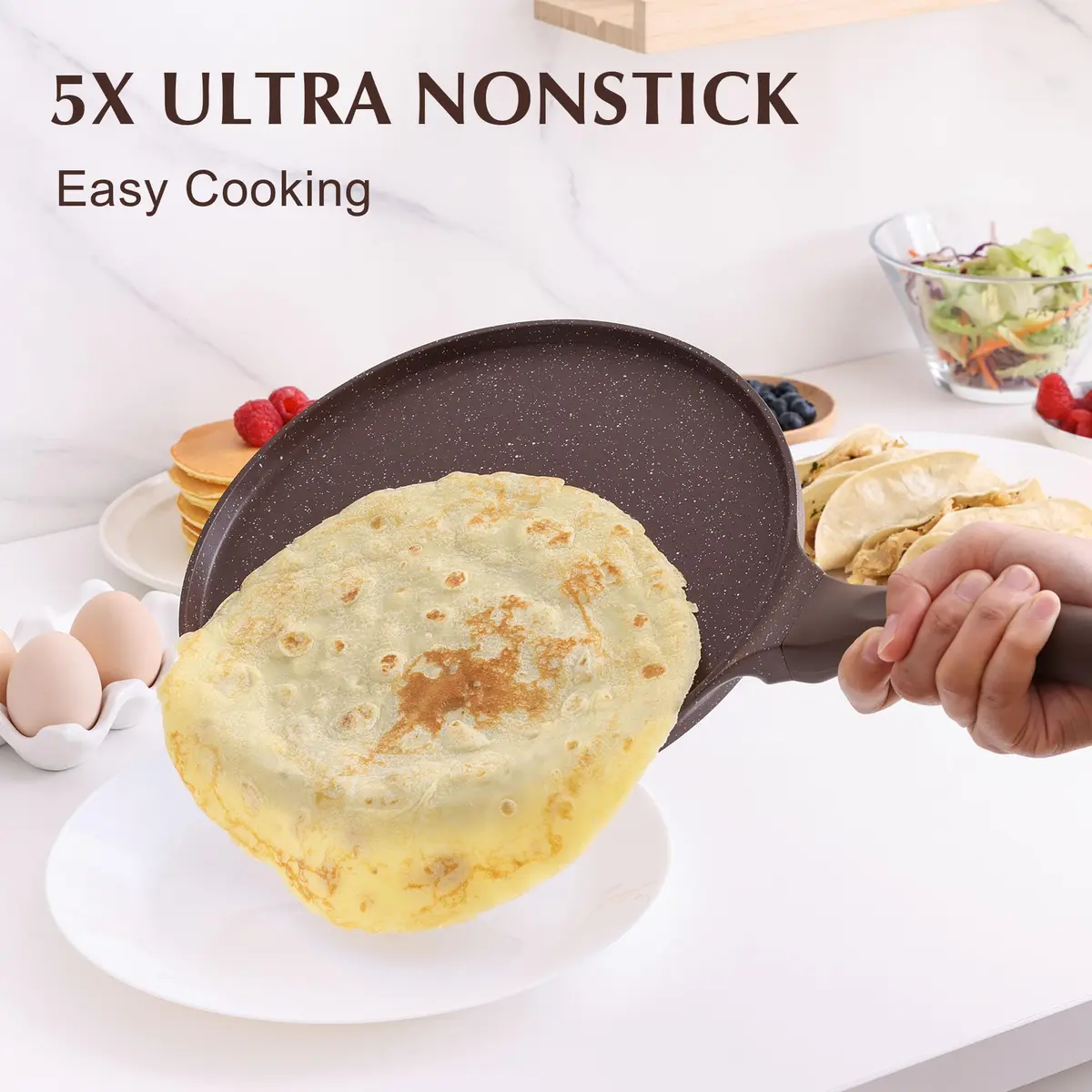 SENSARTE 10 Inch (25 cm) Nonstick Crepe Pan Granite Coating Pancake Pan Brown | Induction Compatible Dosa Tawa Griddle - view 3