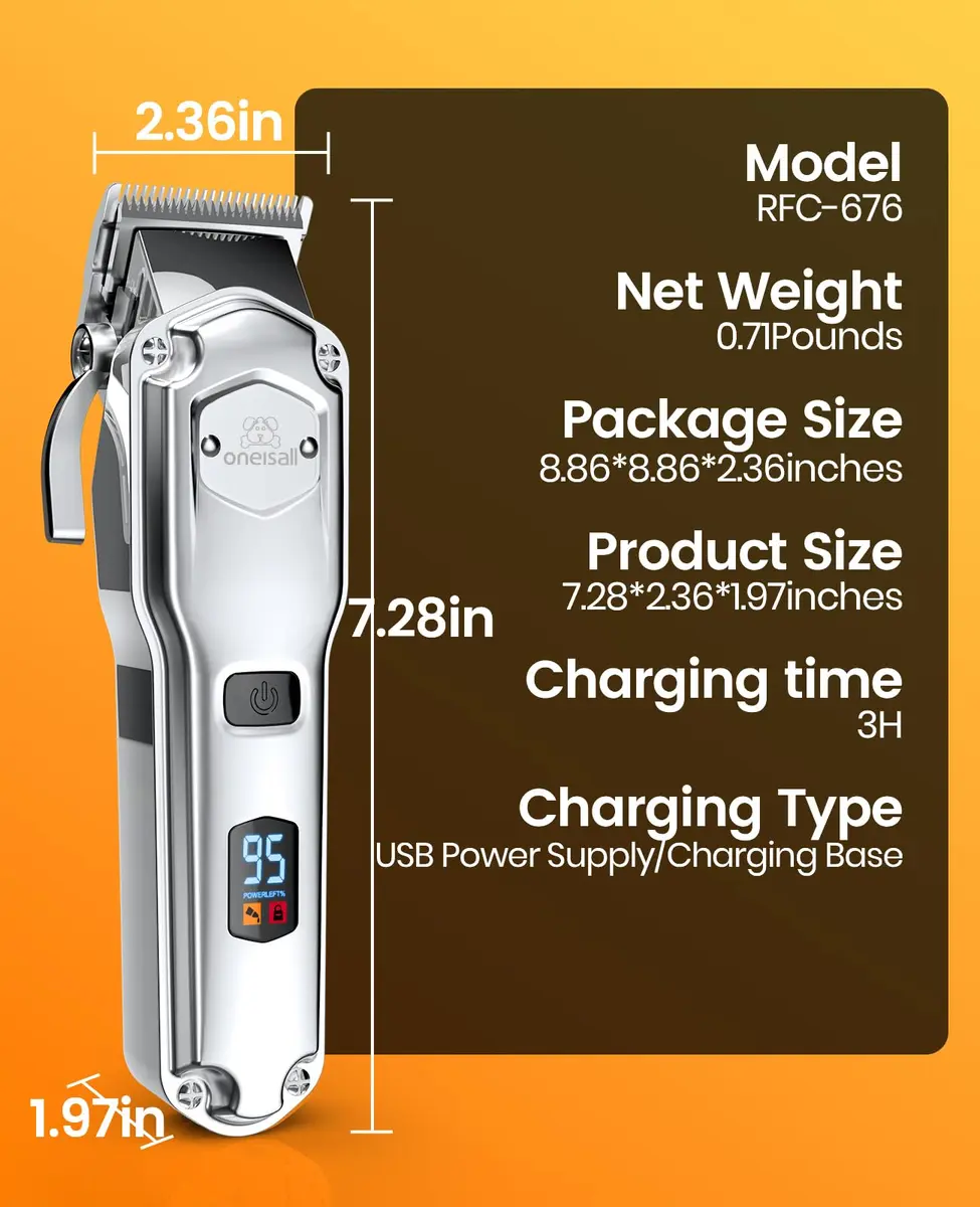oneisall Professional Dog Grooming Clippers for Thick Hair | Low Noise, Rechargeable, Stainless Steel Blades - view 8