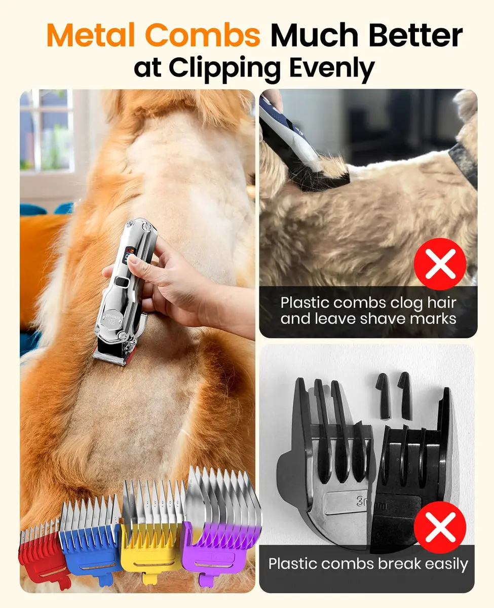 oneisall Professional Dog Grooming Clippers for Thick Hair | Low Noise, Rechargeable, Stainless Steel Blades - view 3